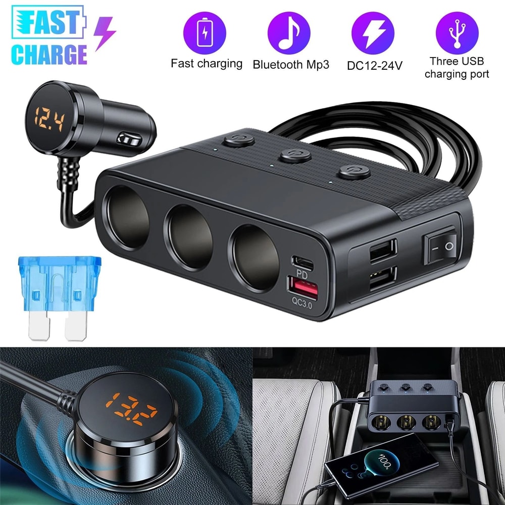 Car Cigarette Lighter Socket Splitter Power Adapter Quick Charge USB 9