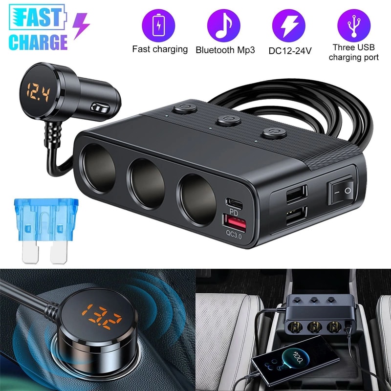 Car Cigarette Lighter Socket Splitter Power Adapter Quick Charge USB 9