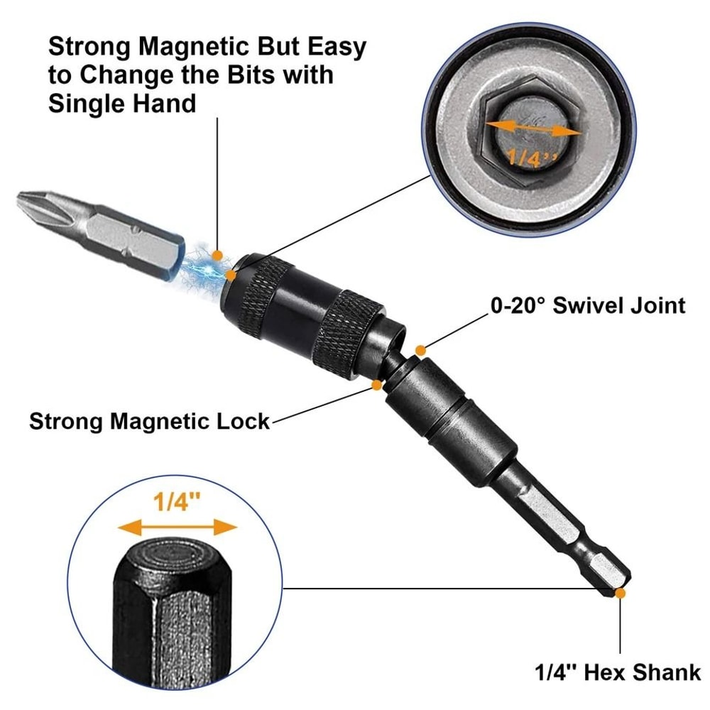 Shank Magnetic Pivoting Drill Bit Tip Holder For Impact Tools 3