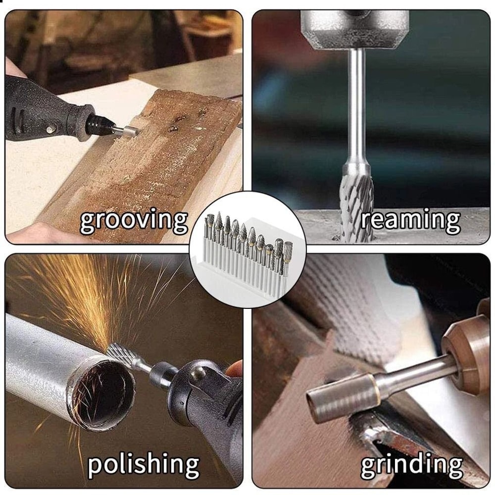 Tungsten Carbide Rotary Burr Set HighPrecision Steel Carving Grinding Tools With Double Cut Head 5