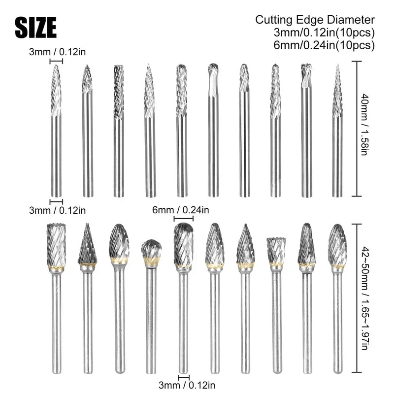 Tungsten Carbide Rotary Burr Set HighPrecision Steel Carving Grinding Tools With Double Cut Head 7