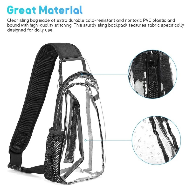Clear Sling Bag Transparent PVC Crossbody Chest Pack With Adjustable Strap For Stadium And Travel 1