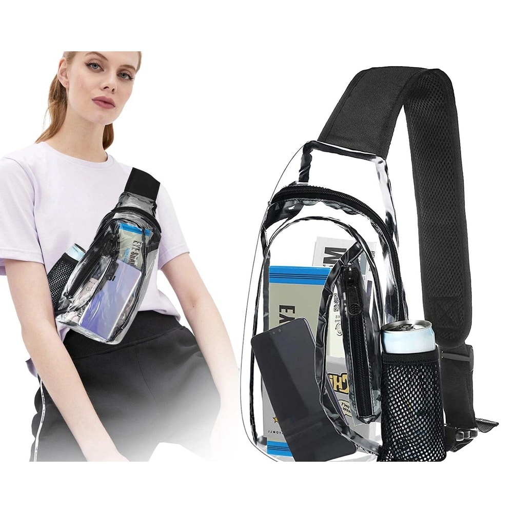Clear Sling Bag Transparent PVC Crossbody Chest Pack With Adjustable Strap For Stadium And Travel 0