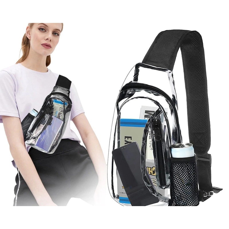 Clear Sling Bag Transparent PVC Crossbody Chest Pack With Adjustable Strap For Stadium And Travel 0