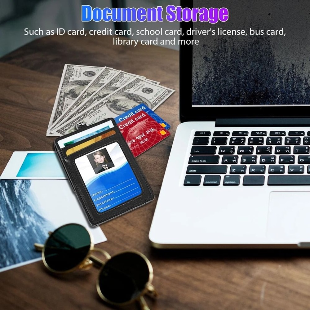 PU Leather ID Badge Holder With Vertical Clip And Neck Strap Durable Secure Stylish Lanyard Case 3