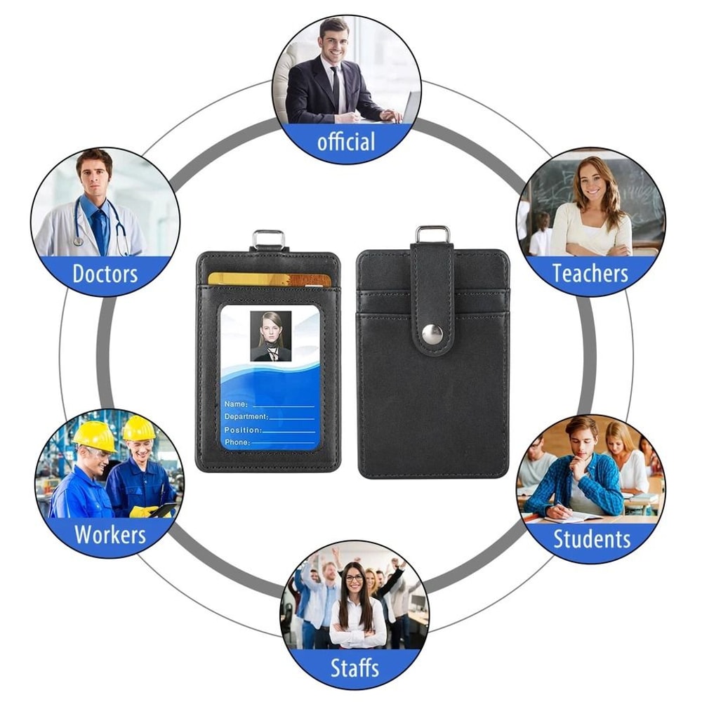 PU Leather ID Badge Holder With Vertical Clip And Neck Strap Durable Secure Stylish Lanyard Case 4