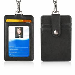 pu leather id badge holder with vertical clip and neck strap durable, secure, & stylish lanyard case