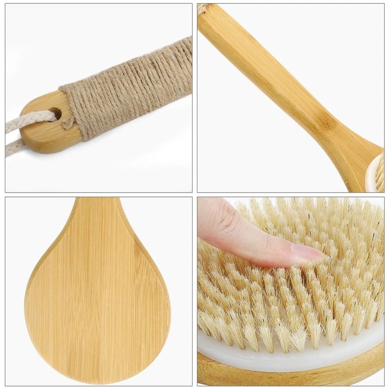 Long Handle Bamboo Bath Brush With Soft Bristles Exfoliating Back Scrubber Shower Cleanser 3
