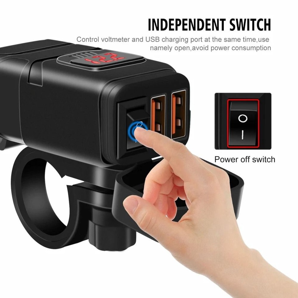 Motorcycle USB Charger Quick Charge Dual USB For Phones GPS Waterproof Handlebar Mount 2