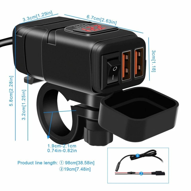 Motorcycle USB Charger Quick Charge Dual USB For Phones GPS Waterproof Handlebar Mount 1