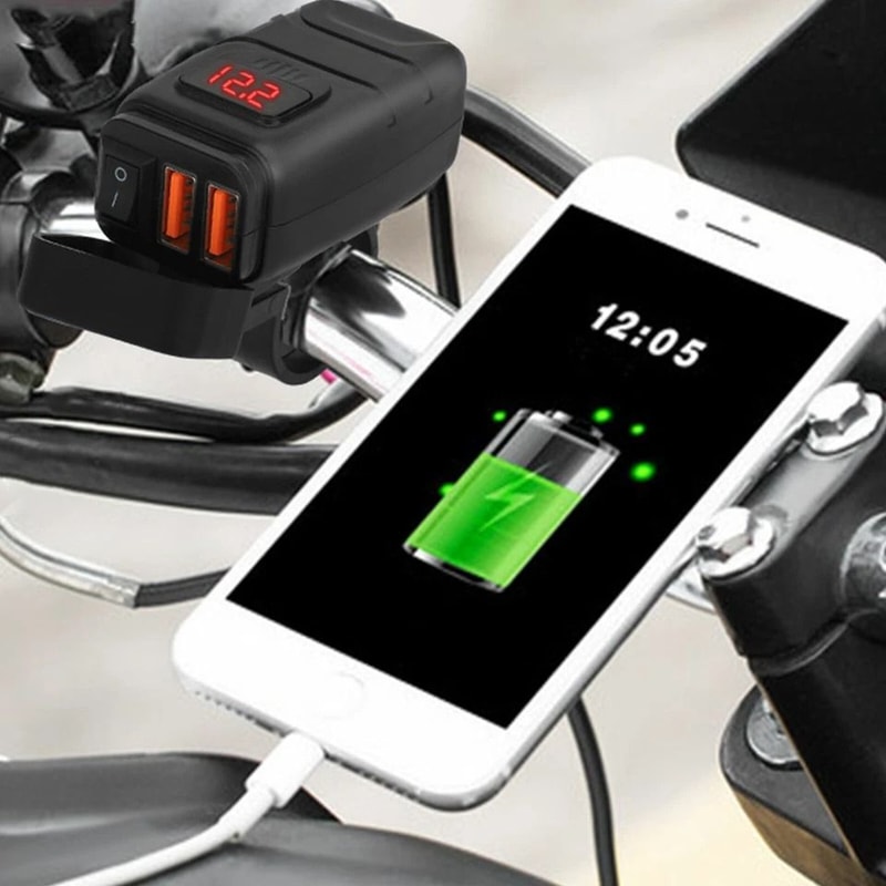Motorcycle USB Charger Quick Charge Dual USB For Phones GPS Waterproof Handlebar Mount 0