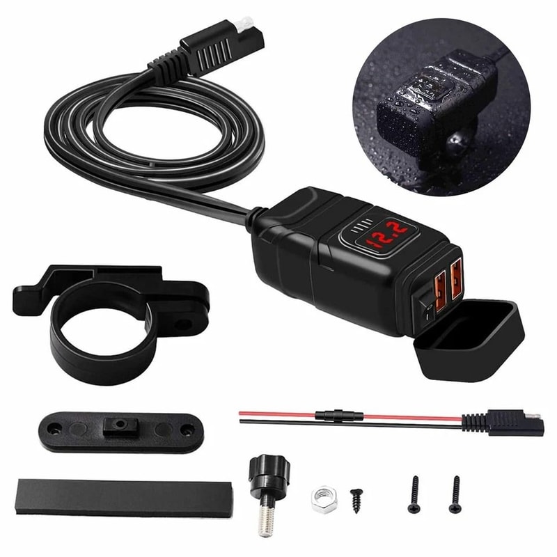 Motorcycle USB Charger Quick Charge Dual USB For Phones GPS Waterproof Handlebar Mount 5