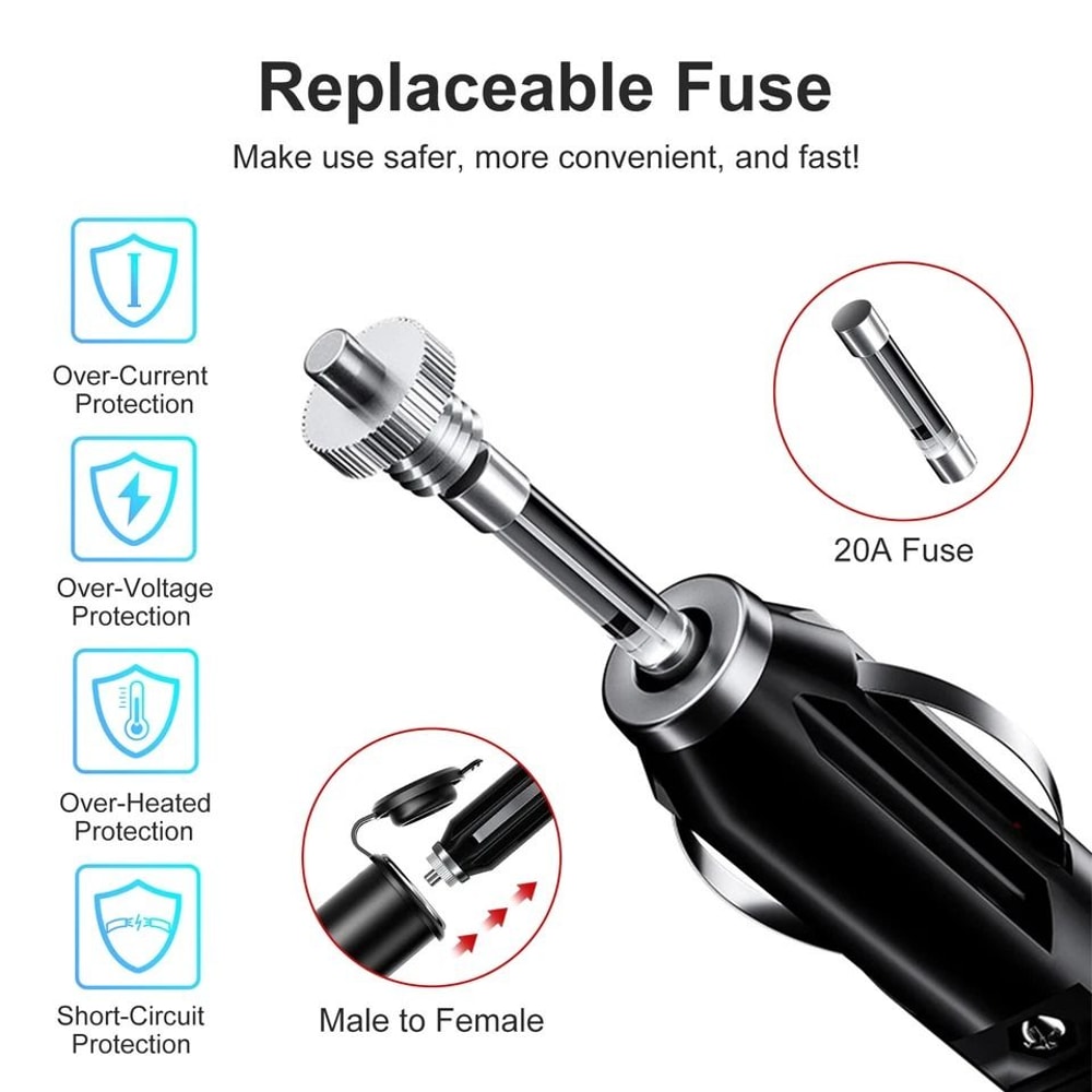 Heavy Duty Car Cigarette Lighter Socket Extension Cord With Protection 3