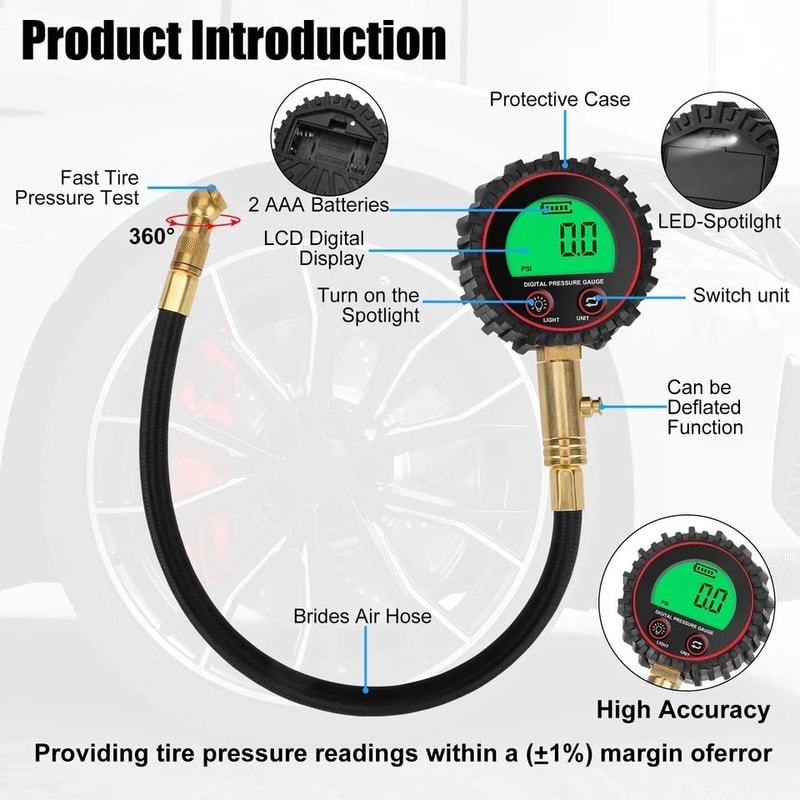 Digital Tire Pressure Gauge For Car Truck Bike High Accuracy Meter With LCD Display 1
