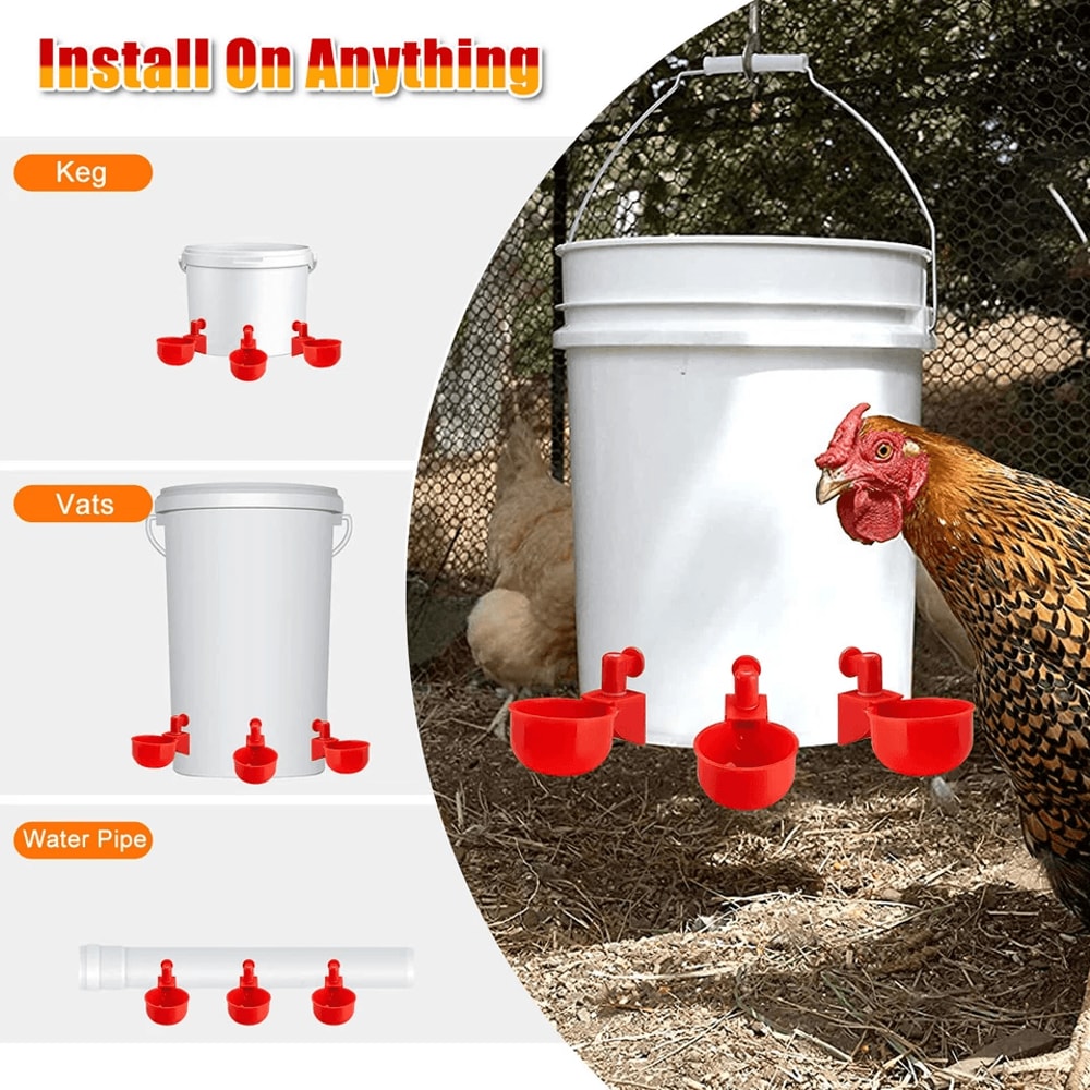 Automatic Poultry Watering Cups For Chickens Ducks Quail Hens Easy Clean LeakProof Drinkers 7