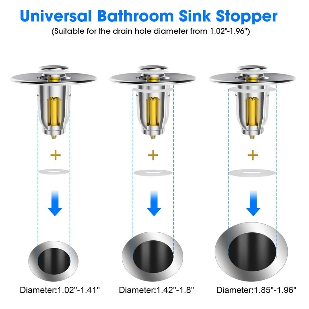 Universal PopUp Drain Stopper For Bathroom Sink AntiBlocking EasyInstall Stainless Steel 2