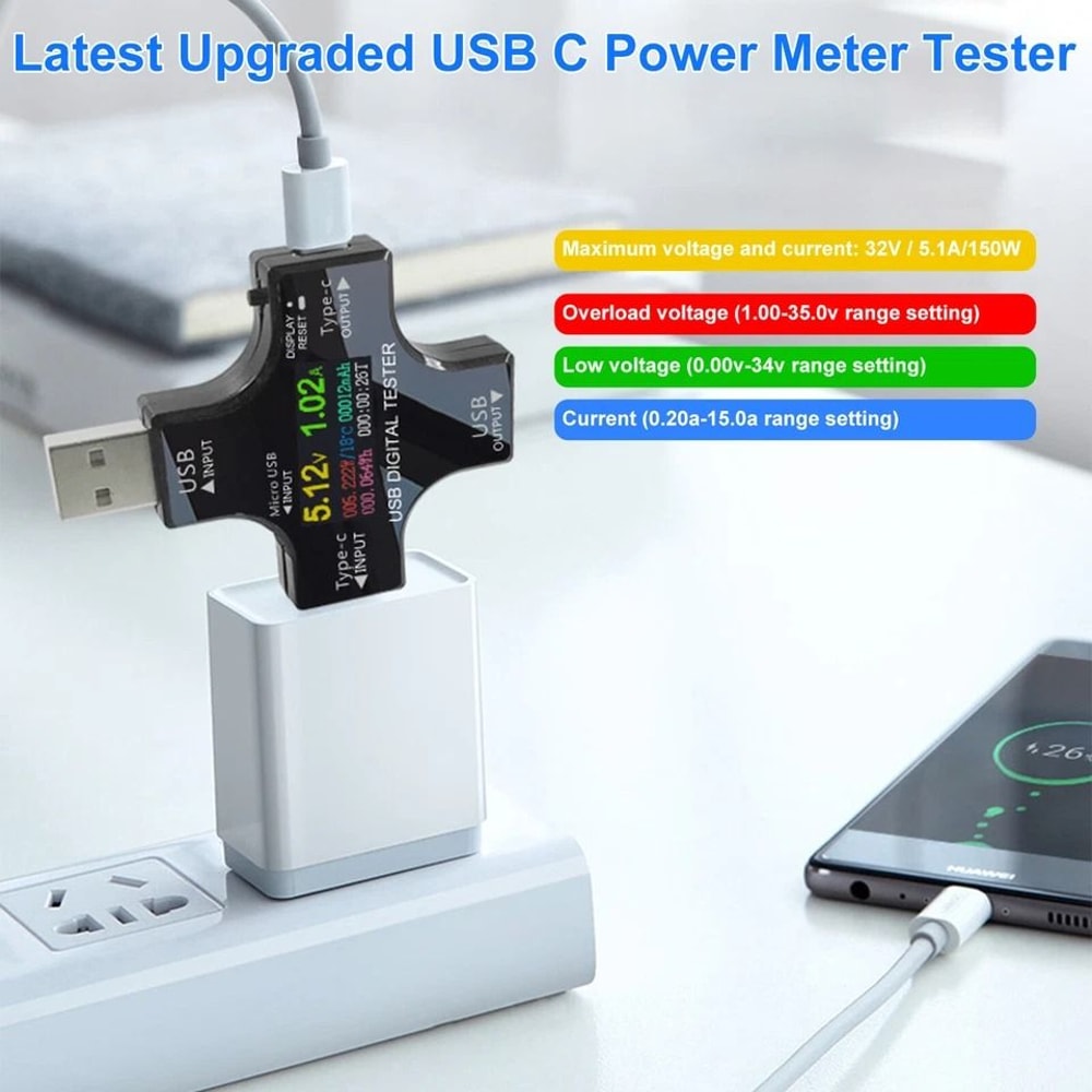 USB TypeC Digital Power Meter Tester Voltage Current Power And Temperature Monitor For USBC Devices 6