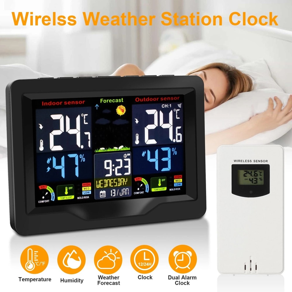 Wireless LCD Weather Station With Dual Alarm Thermometer 9