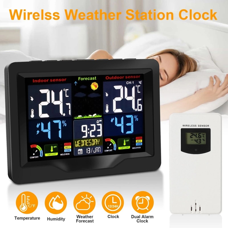 Wireless LCD Weather Station With Dual Alarm Thermometer 9