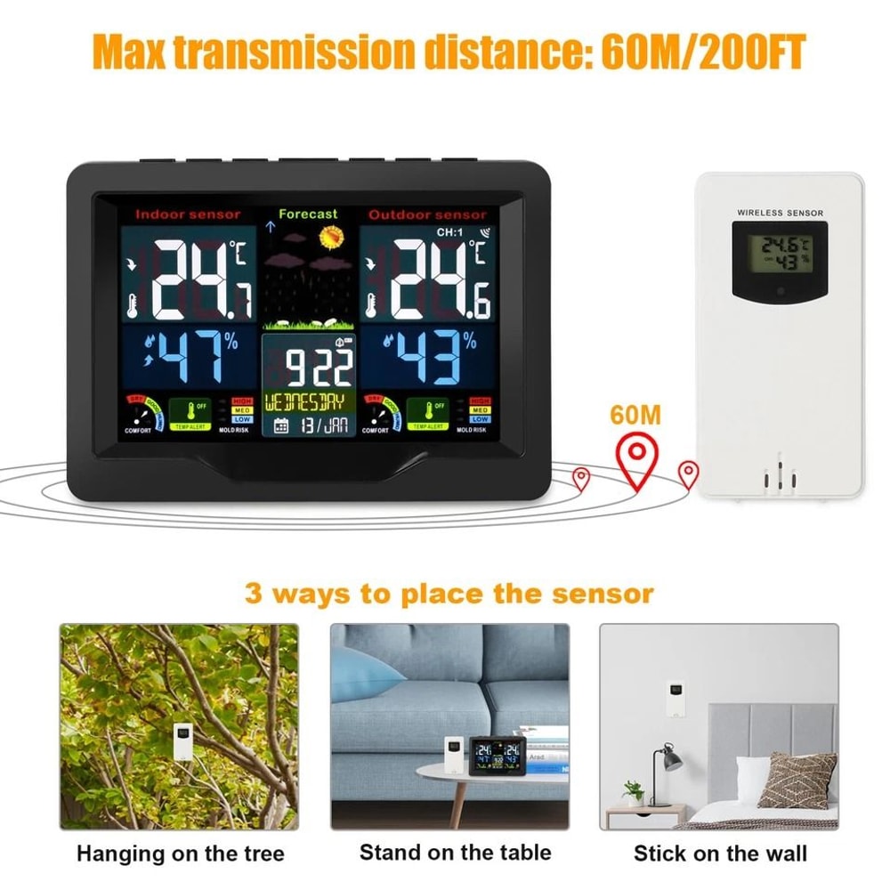 Wireless LCD Weather Station With Dual Alarm Thermometer 3