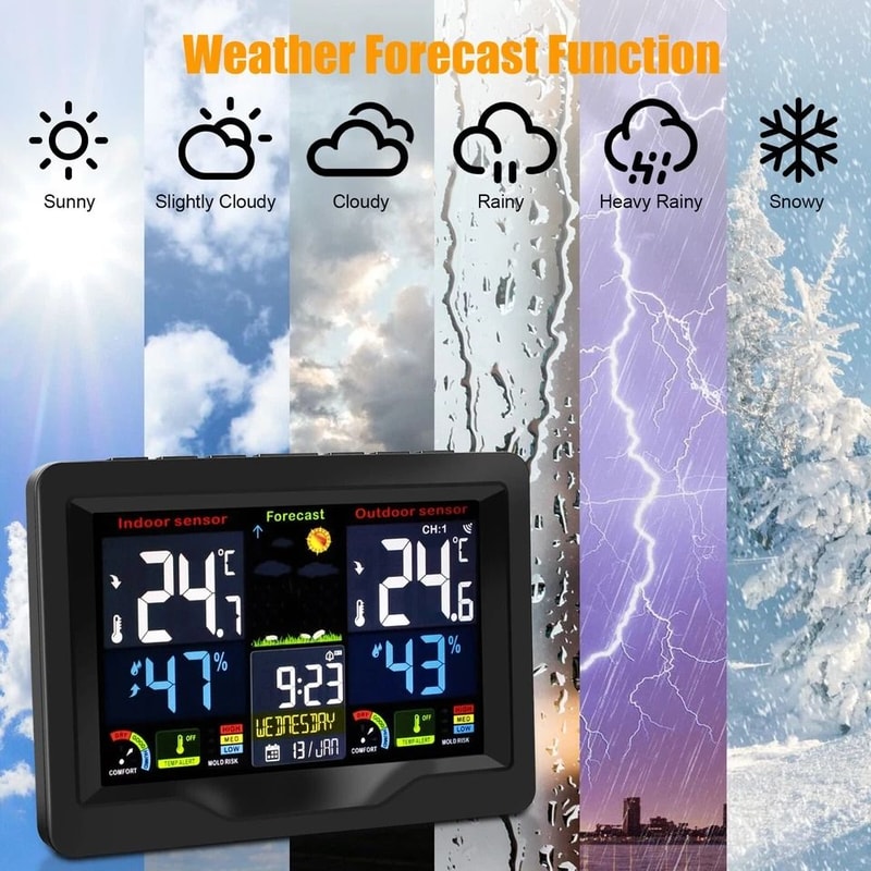 Wireless LCD Weather Station With Dual Alarm Thermometer 4