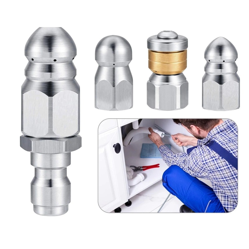 Pressure Washer Sewer Jetter Nozzles HighPressure Drain Cleaning Hose Nozzle Set 0