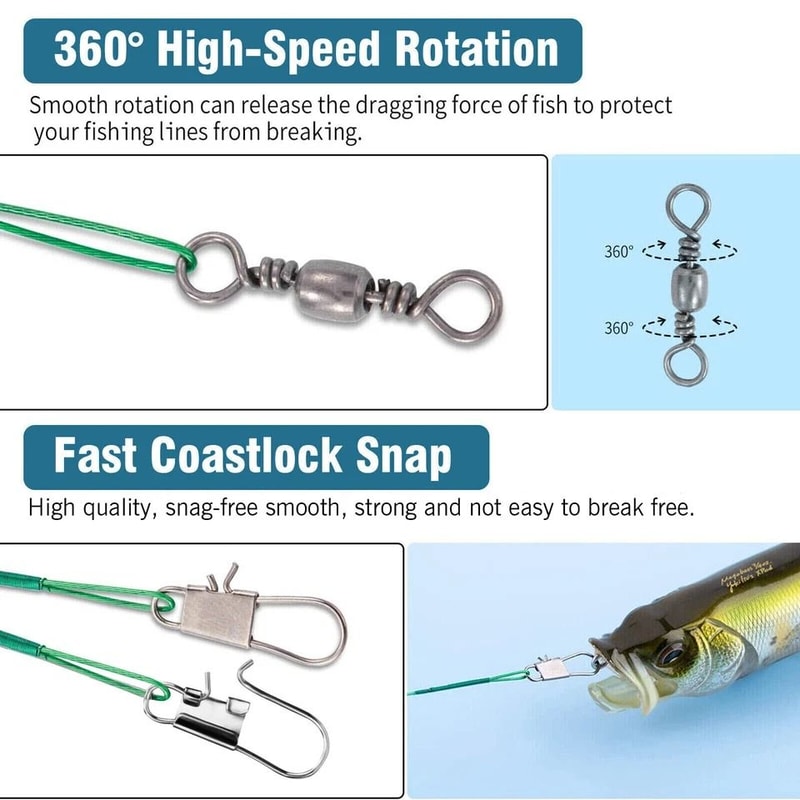 Stainless Steel Fishing Leader Line With Snap Swivel Durable Saltwater Freshwater Use 2