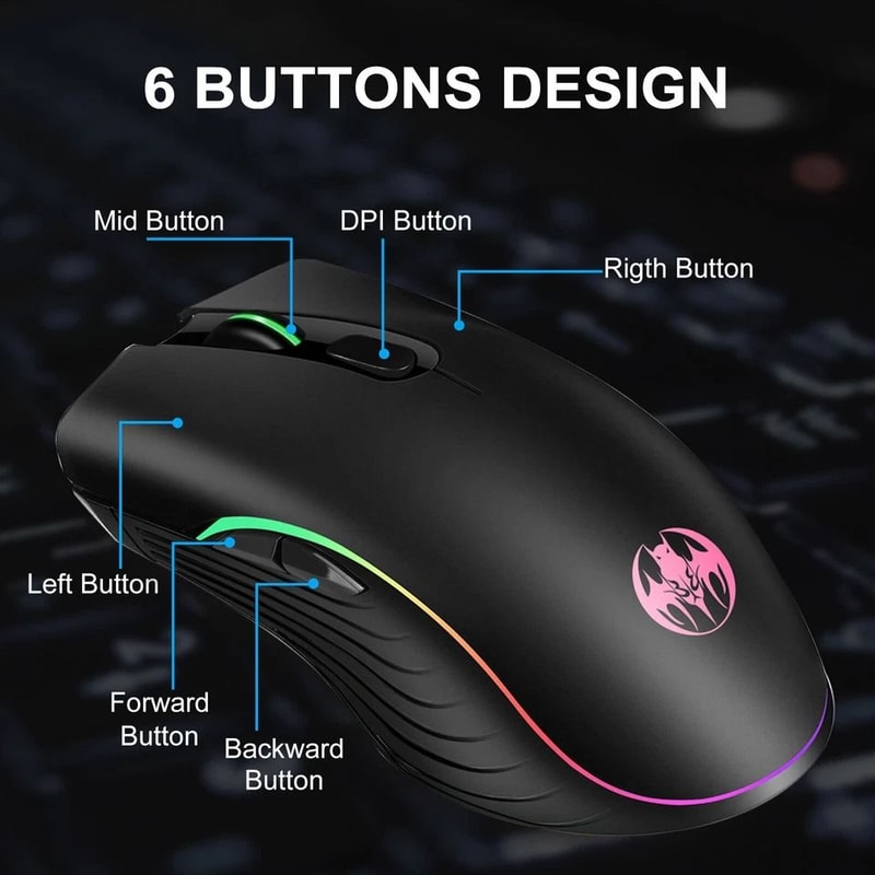 Wireless Gaming Mouse With Color LED Backlight USB Rechargeable Optical Sensor For PC 5