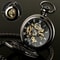 Mens Mechanical Pocket Watch Steampunk Skeleton Black Retro Luxury Chain 0