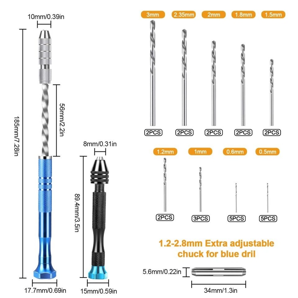 Pin Vise Hand Drills Rotary Tool Precision Micro Twist Drill Bits 1