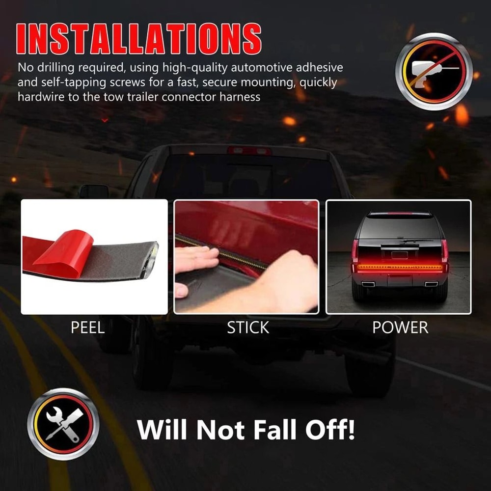 Truck Tailgate LED Light Bar Brake Reverse Turn Signal Stop Tail Strip For Trucks SUVs 4