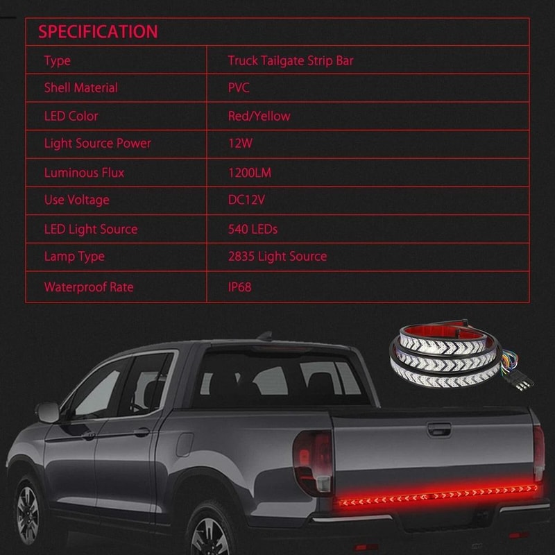 Truck Tailgate LED Light Bar Brake Reverse Turn Signal Stop Tail Strip For Trucks SUVs 7