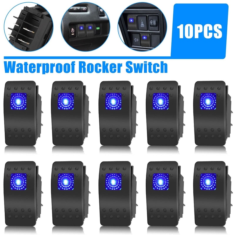 Waterproof Rocker Switch Blue LED SPST ONOFF For Boat Car ATV 7