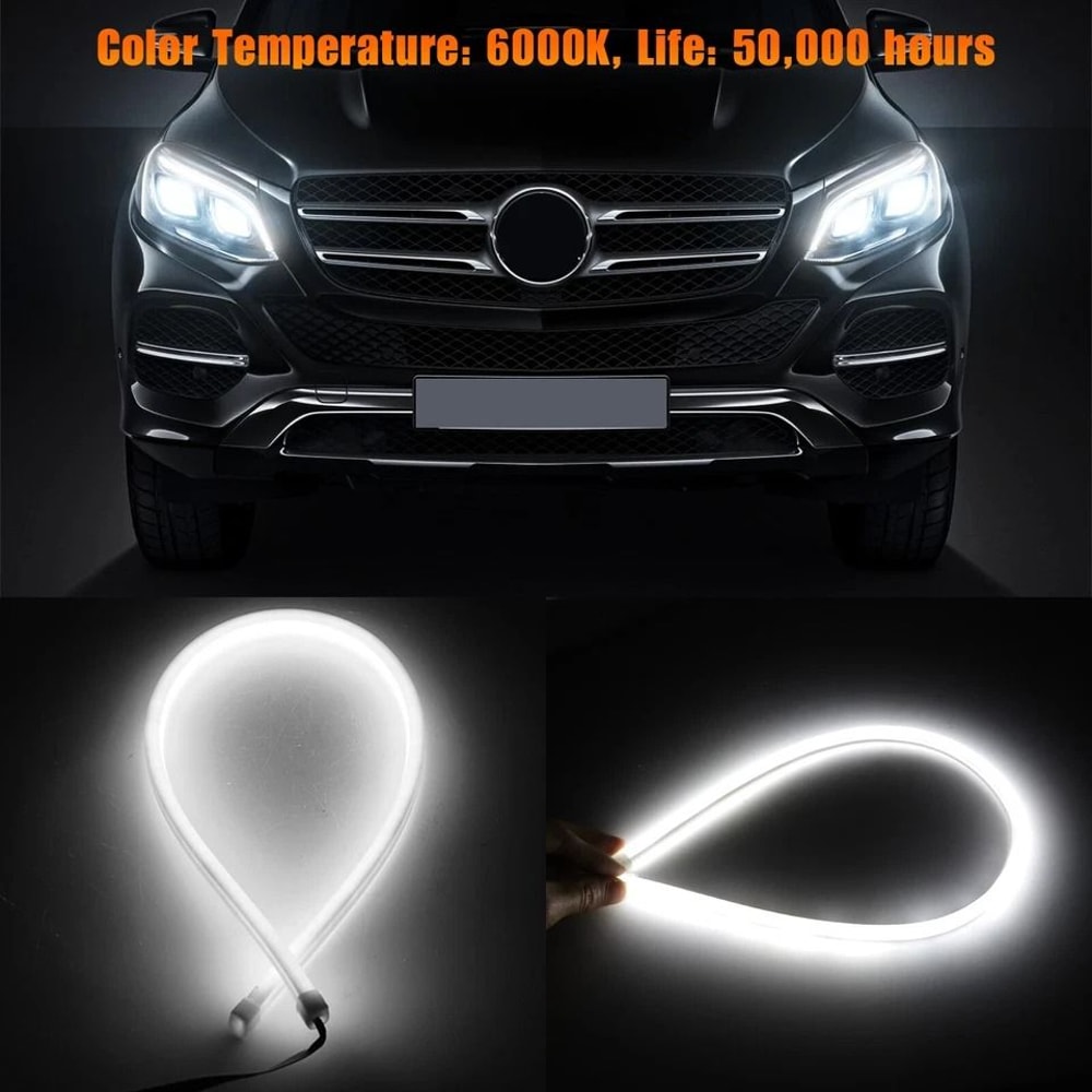 White Flexible Tube LED Strip DRL Lights Daytime Running Lights For Cars Trucks SUVs 1