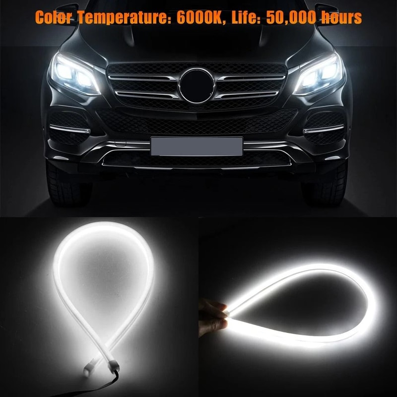 White Flexible Tube LED Strip DRL Lights Daytime Running Lights For Cars Trucks SUVs 1
