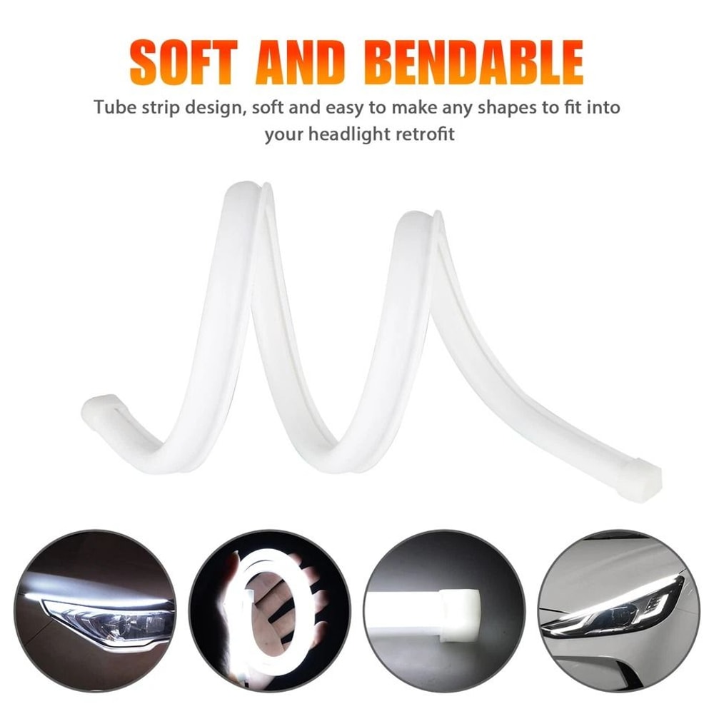 White Flexible Tube LED Strip DRL Lights Daytime Running Lights For Cars Trucks SUVs 2