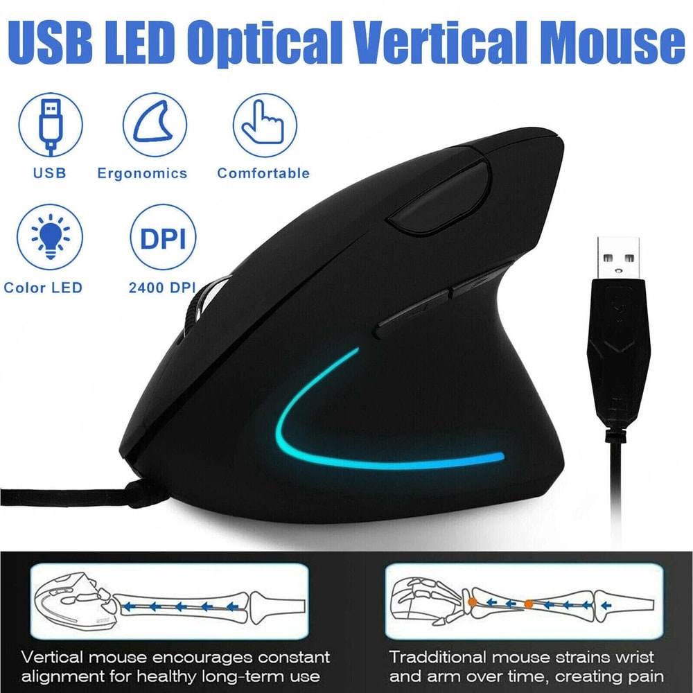 Ergonomic Vertical USB Wired Mouse With DPI LED Lighting For PCLaptop 5