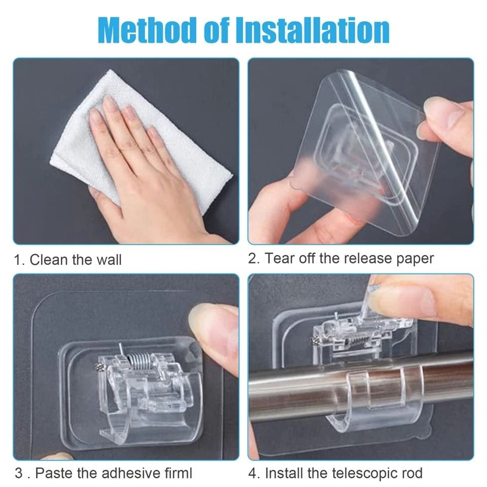 Adjustable NailFree SelfAdhesive Curtain Rod Clip Hooks 5