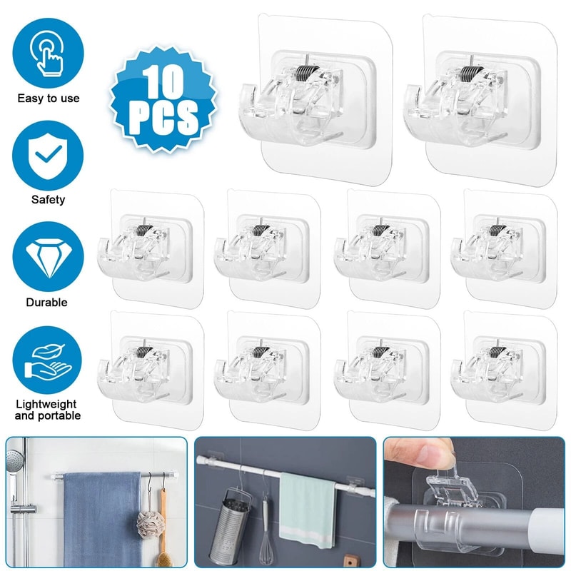 Adjustable NailFree SelfAdhesive Curtain Rod Clip Hooks 7