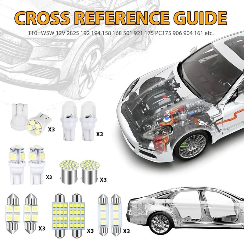 Car Interior LED Lights Combo Kit Dome Map License Plate Trunk Bulbs 2