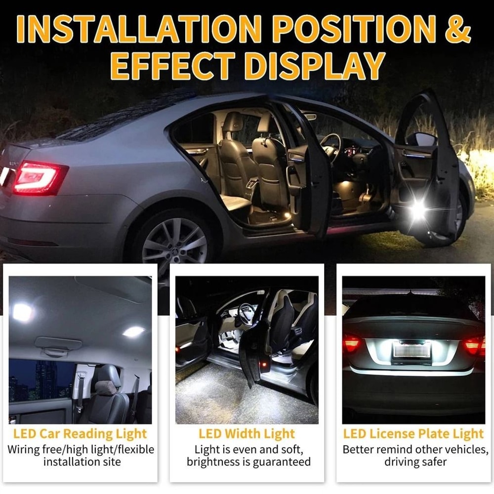 Car Interior LED Lights Combo Kit Dome Map License Plate Trunk Bulbs 6