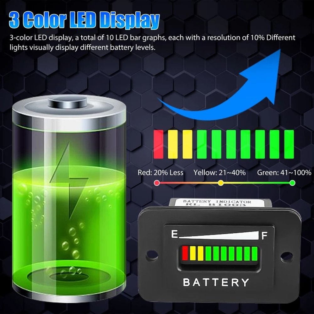Battery Indicator Meter For EZGO Club Car And Yamaha Golf Carts Clear LED Display And Weatherproof 1