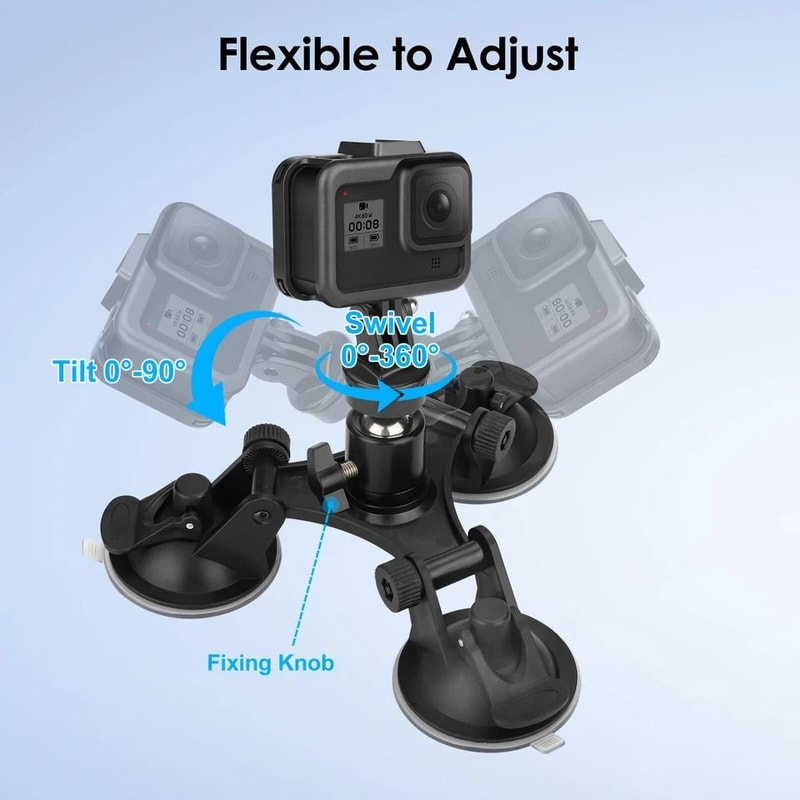 Triple Suction Cup Car Holder Mount For GoPro Hero DJI OSMO Action Cameras Durable Stable 3