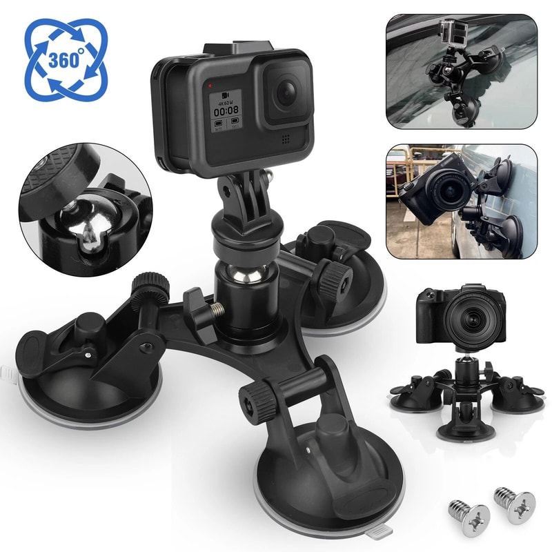 Triple Suction Cup Car Holder Mount For GoPro Hero DJI OSMO Action Cameras Durable Stable 6