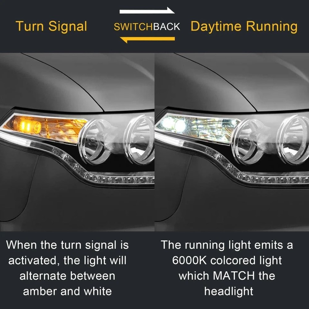 WhiteAmber LED DRL Switchback Turn Signal Parking Light Bulbs Dual Color For Vehicles 7