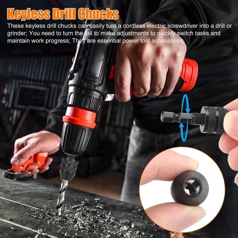 Keyless Chuck Conversion Hex Shank Adapter Drill Bit Quick Change Driver 1