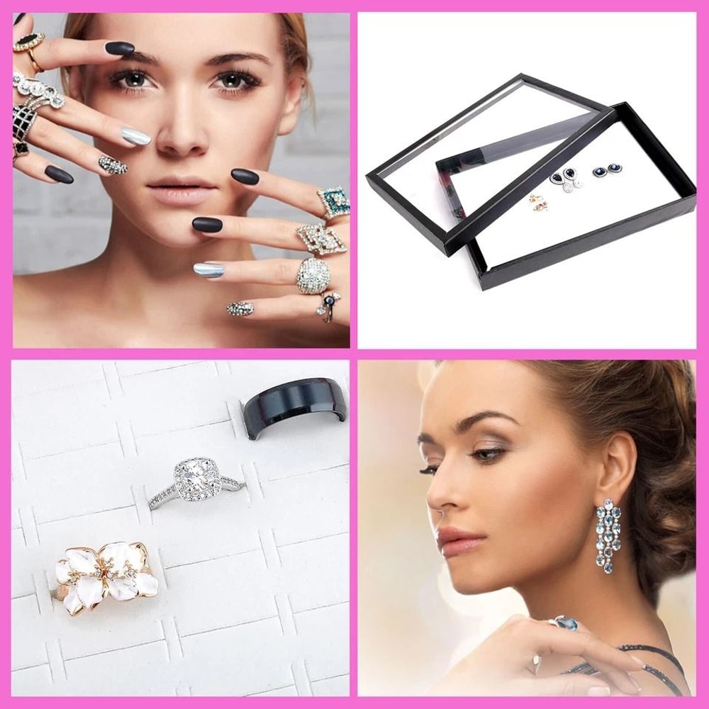 Jewelry Ring Display Case Earring Organizer Stackable Dustproof Storage Tray For Rings Earrings 3
