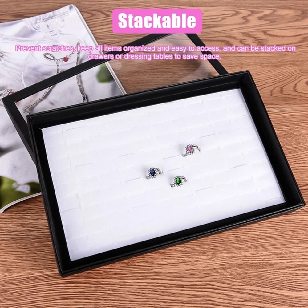 Jewelry Ring Display Case Earring Organizer Stackable Dustproof Storage Tray For Rings Earrings 4