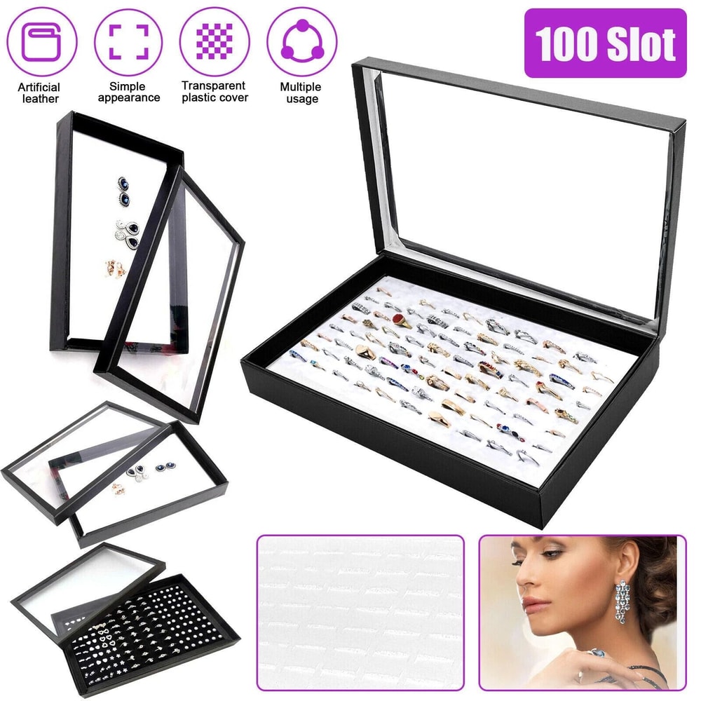 Jewelry Ring Display Case Earring Organizer Stackable Dustproof Storage Tray For Rings Earrings 7