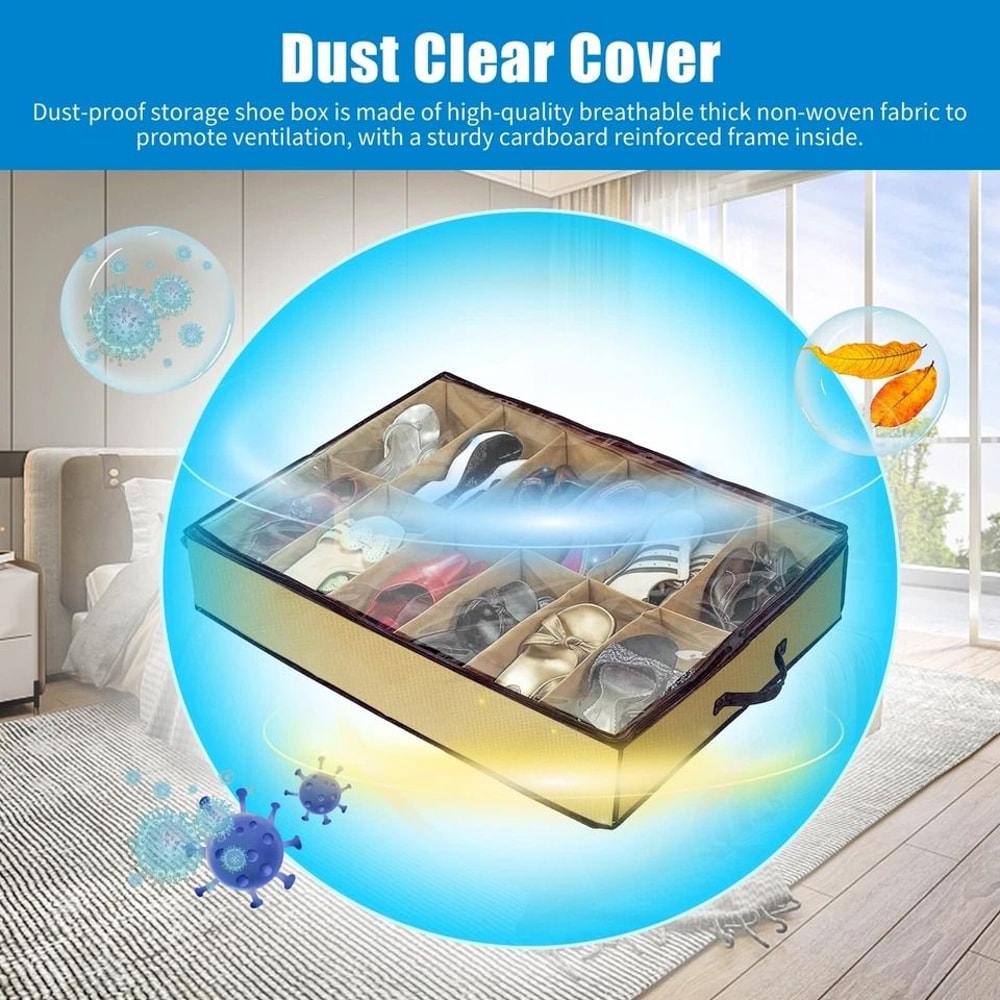 Under Bed Shoe Organizer With Zipper Dustproof Storage Box For Closet Shoes 1
